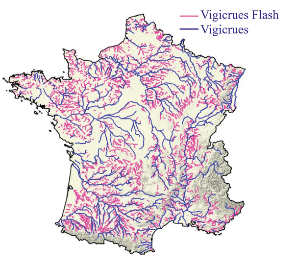 Carte du réseau Vigicrues / Vigicrues Flash en juin 2020 – Crédits SCHAPI