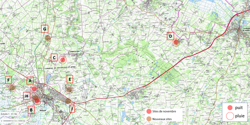 Sites de prélèvement des deux campagnes de mesures réalisées dans le cadre du projet QUEPEP. Source LEE.